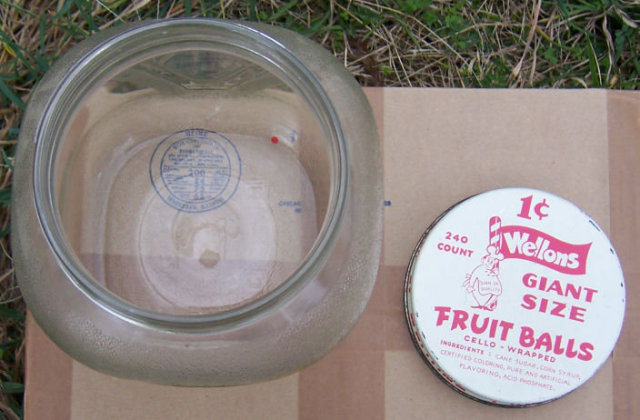 Vintage Wellons Giant Size Fruit Balls Large Glass Jar