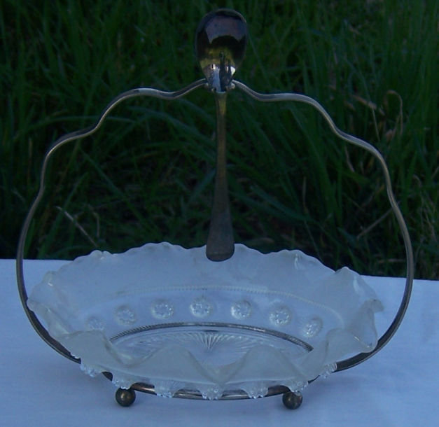 Glass Condiment Bowl with Silver Holder and Spoon