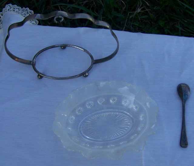 Glass Condiment Bowl with Silver Holder and Spoon