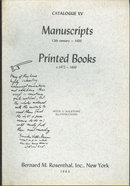 Bernard M. Rosenthal Catalogue XV Manuscripts and Books