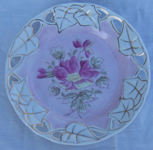 Decorative Plate with Pink Flower and Pierced Edge
