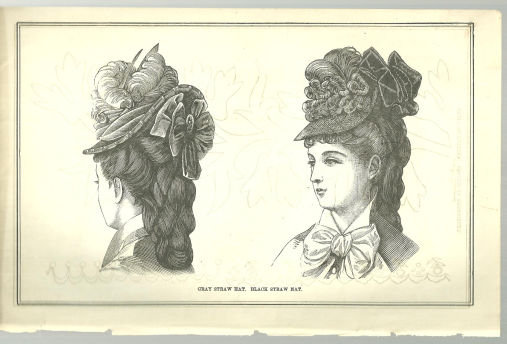 Grey Straw Hat and Black Straw Hat 1876 Peterson's Mag