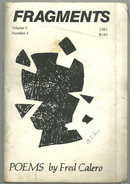 Fragments Poems by Fred Calero 1988 Small Press Poetry