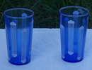 Pair of Deco Cobalt Blue Juice Glasses with White Lines