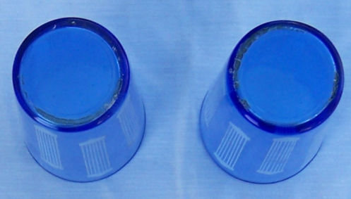Pair of Deco Cobalt Blue Juice Glasses with White Lines