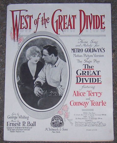 West of the Great Divide 1924 Sheet Music Alice Terry