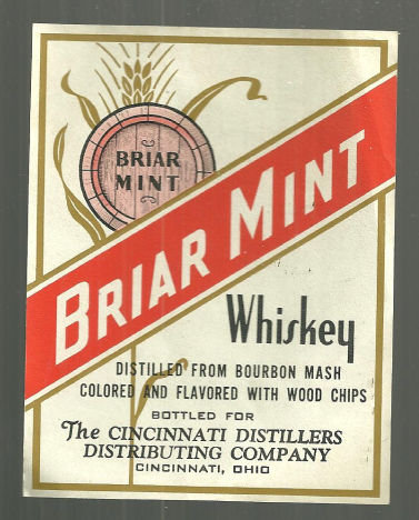 Vintage Briar Mint Whiskey Label Cincinnati, Ohio