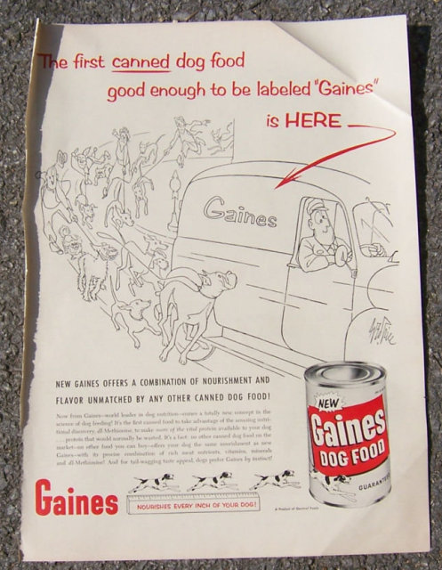 1955 George Price Gaines Dog Food Magazine Ad