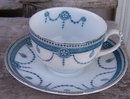 Flow Blue New Wharf Pottery Venice Cup and Saucer