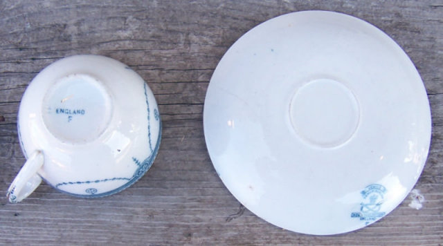 Flow Blue New Wharf Pottery Venice Cup and Saucer