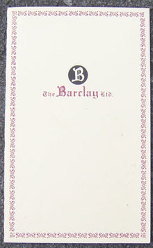 Vintage Menu From The Barclay Ltd. Restuarant