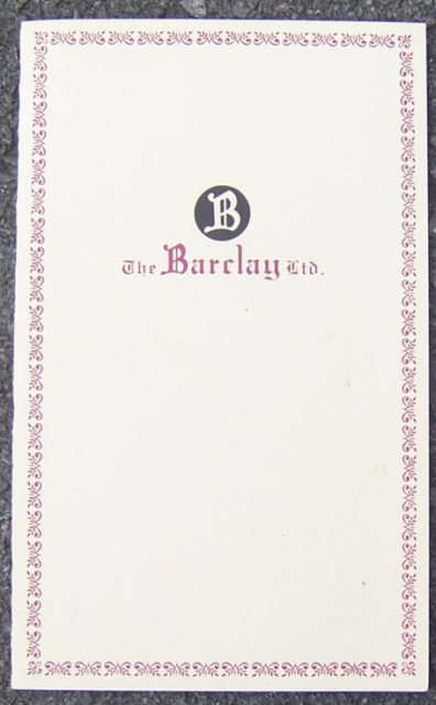 Vintage Menu From The Barclay Ltd. Restuarant