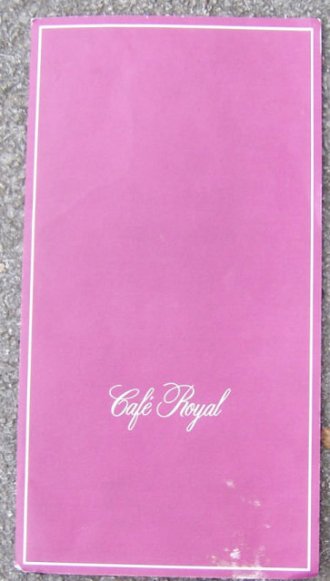 Vintage Menu From Cafe Royal, Dallas, Texas