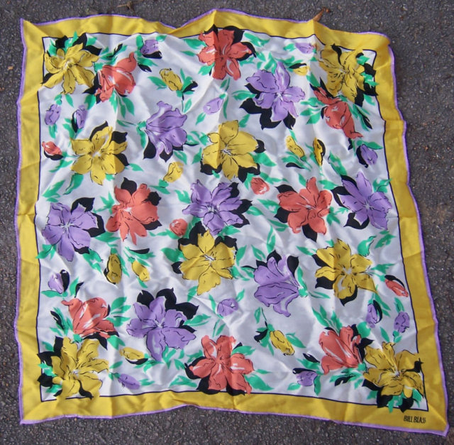 Vintage Bill Blass Square Scarf with Bright Flowers