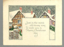 Vintage Old Timey Merry Christmas Card with Snowy Town