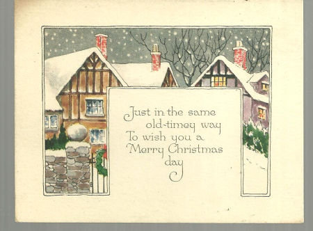 Vintage Old Timey Merry Christmas Card with Snowy Town