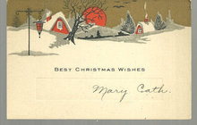 Vintage Best Christmas Wishes Card with Snowy Town