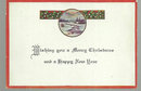 Vintage Merry Christmas Card with Snowy Landscape
