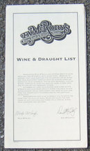 Vintage Wine and Draught Menu From FX McRory's Seattle, Washington