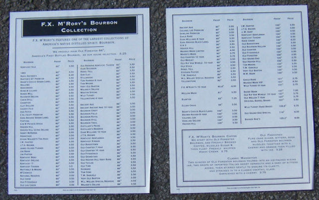 Vintage Wine and Draught Menu From FX McRory's Seattle, Washington