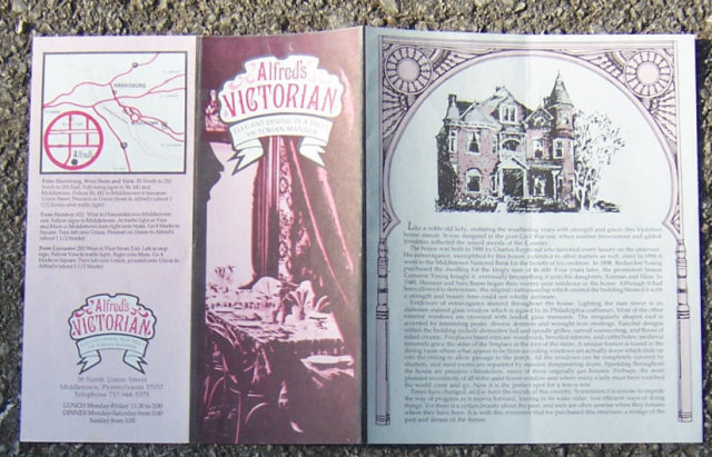 Vintage Menu From Alfred's Victorian, Middletown, PA