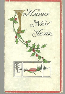 Victorian New Year Greeting Card with Holly and Snow