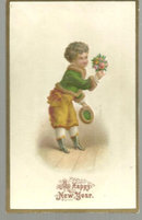 Victorian New Year Card with Small Boy with Bouquet