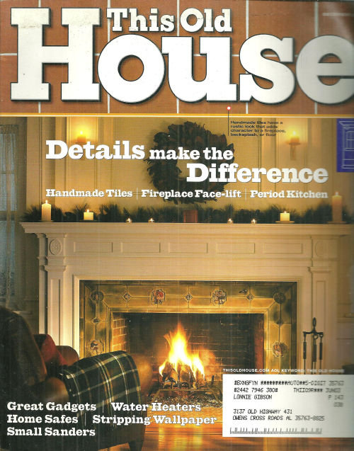 This Old House Magazine December 2002 Fireplaces