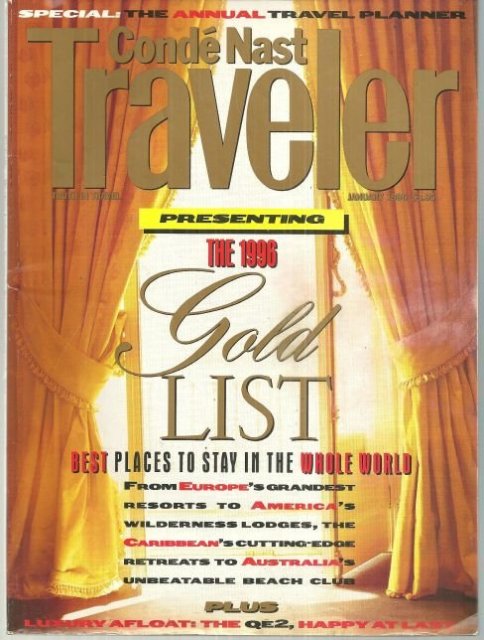 Conde Nast Traveler Magazine January 1996 Gold List
