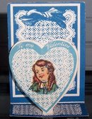Victorian Fold Out Valentine with Girl in Blue Heart