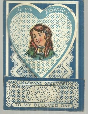 Victorian Fold Out Valentine with Girl in Blue Heart