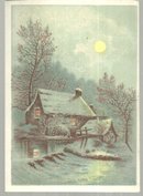 Victorian Trade Card With Snowy Mill and Full Moon