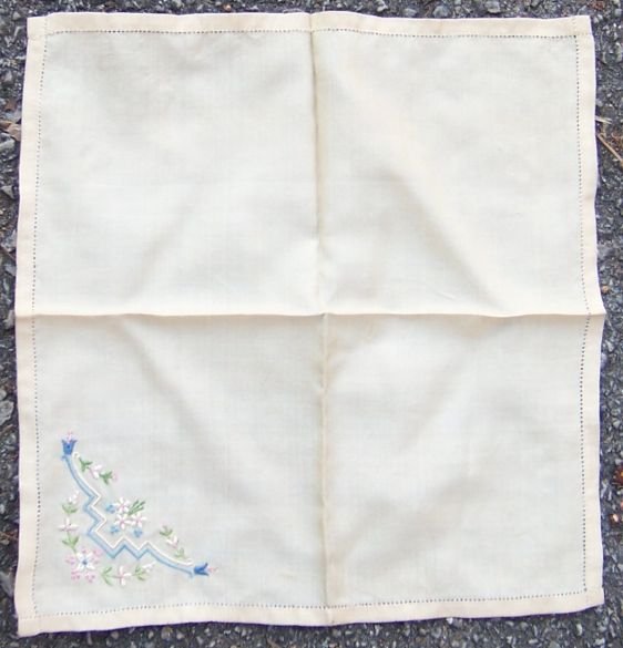 Vintage Brown Handkerchief with Embroidered Flowers