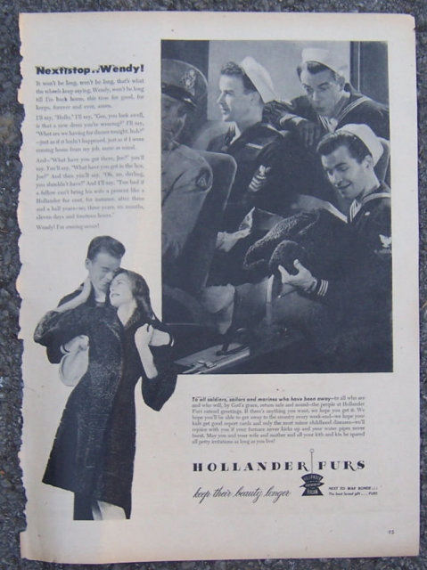 1945 Hollander Furs Life Magazine Advertisement