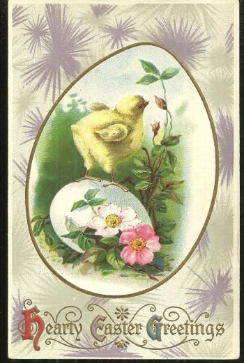 Hearty Easter Greetings with Chick and Egg Postcard