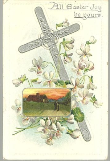 Easter Joy Postcard with Silver Cross and Shepherd