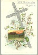 Easter Joy Postcard with Silver Cross and Shepherd
