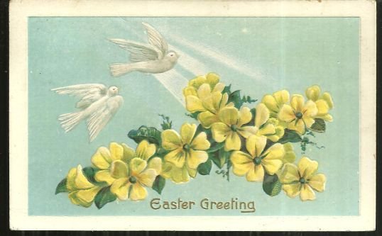 Easter Greeting Postcard with Doves and Floral Cross