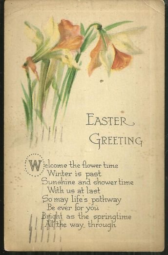 Easter Greeting Postcard with Daffodil Flowers 1916