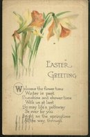Easter Greeting Postcard with Daffodil Flowers 1916