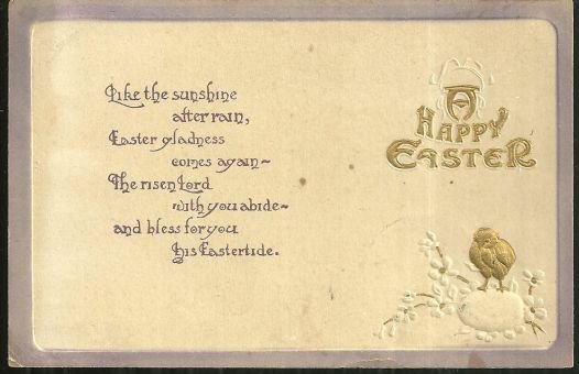 Happy Easter Postcard with Gold Chick Easter Egg 1913