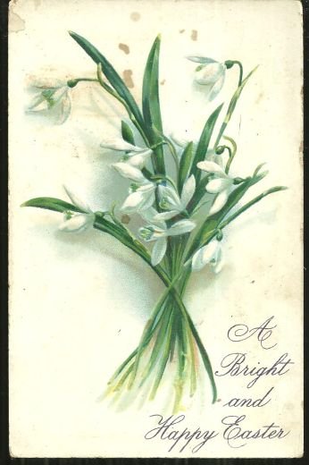 Bright and Happy Easter Tuck's Postcard with Snowdrops