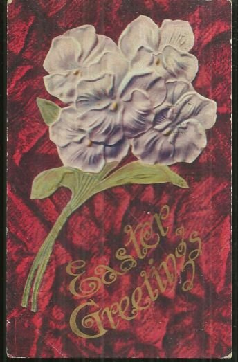 Easter Greetings Postcard with Pansy Bouquet 1910