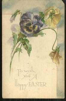 Vintage Happy Easter Postcard with Pansy Bouquet