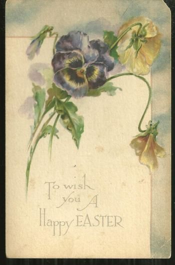 Vintage Happy Easter Postcard with Pansy Bouquet