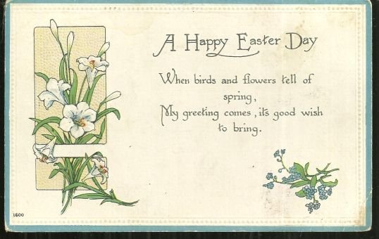Vintage Happy Easter Day Postcard with Lilies 1917