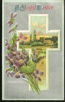 Joyful Easter Postcard with Cross and Violets 1910