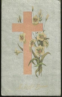 Joyful Easter Postcard with Pink Cross and Flowers 1911