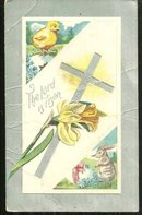 Easter Postcard with Cross, Chick and Easter Bunny