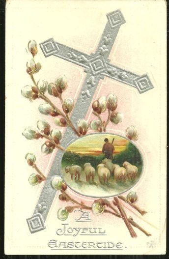 Joyful Eastertide Tuck's Postcard with Cross and Sheep